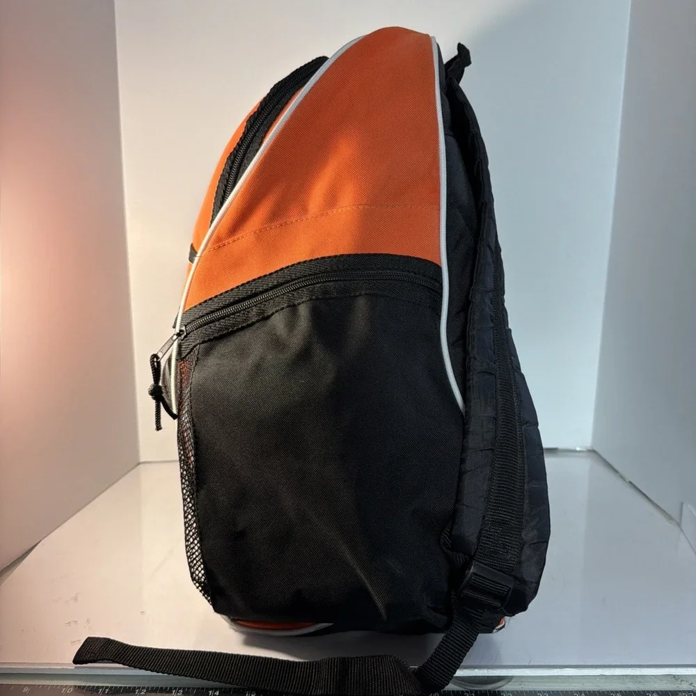 Backpack Large High Five Black Orange White W/Mesh Pocket Zipper Padded Straps